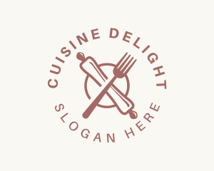 Rolling Pin Fork Utensil logo design