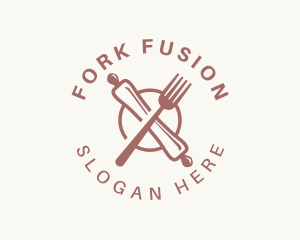 Rolling Pin Fork Utensil logo design