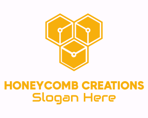 Yellow Circuitry Honeycomb logo design