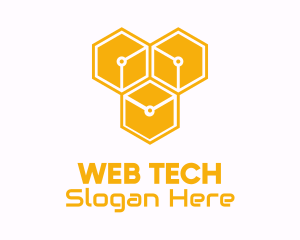 Yellow Circuitry Honeycomb logo design