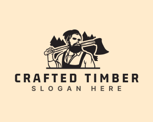 Worker Woodcutter Lumberjack logo design