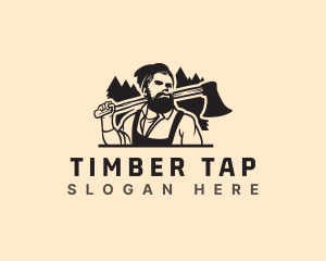 Worker Woodcutter Lumberjack logo design