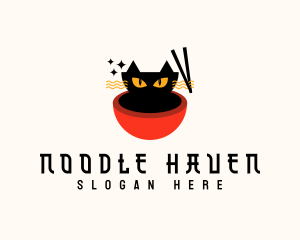 Cat Ramen Noodle logo design