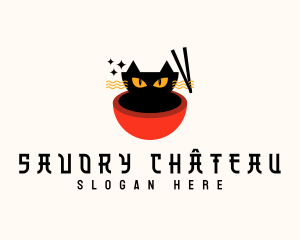 Cat Ramen Noodle logo design