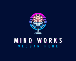 Podcast Microphone Brain logo design