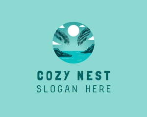 Cozy Summer Beach Palm Tree logo design