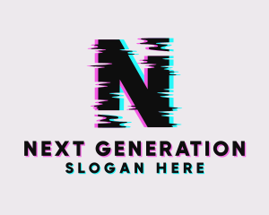 Cyber Glitch Letter N logo design