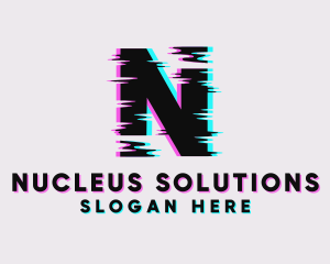 Cyber Glitch Letter N logo design