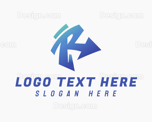 Blue Gradient Graffiti Letter R Logo