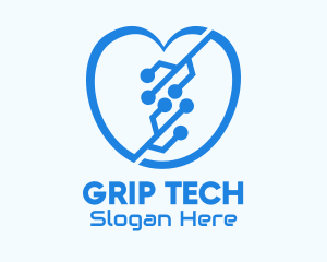 Blue Tech Heart logo design