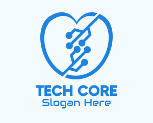 Blue Tech Heart logo design