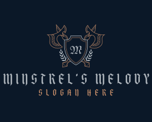 Medieval Axe Shield Wreath logo design