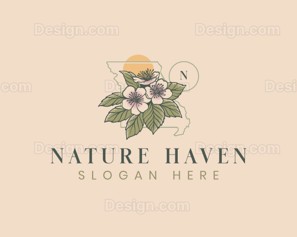 Hawthorn Blossom Flower Missouri Logo