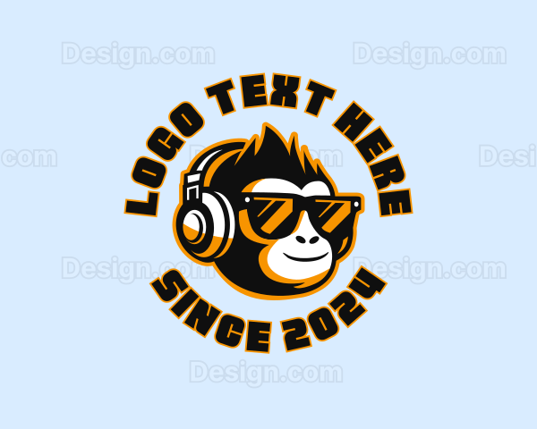 Disc Jockey Headphones Monkey Logo