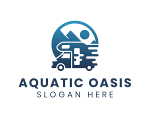 Blue Camper Van Vehicle logo design