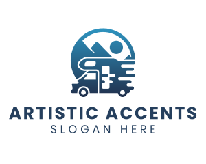 Blue Camper Van Vehicle logo design