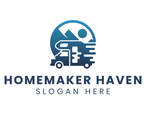 Blue Camper Van Vehicle logo design