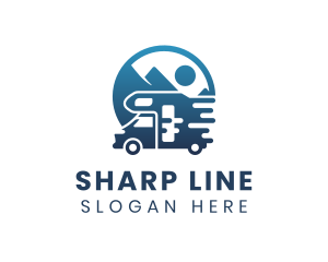 Blue Camper Van Vehicle logo design