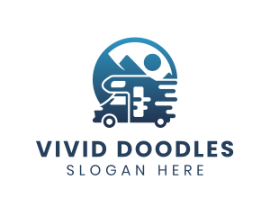 Blue Camper Van Vehicle logo design