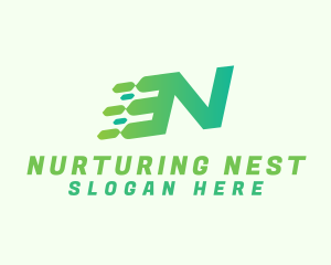 Green Speed Motion Letter N logo design