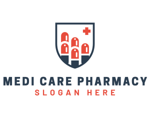 Medicine Pharmacy Pills Shield logo design