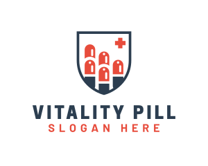 Medicine Pharmacy Pills Shield logo design