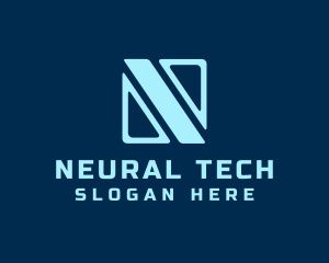 Blue Tech Letter N logo design