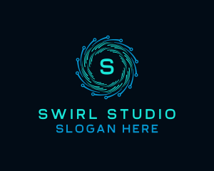 Cyber Circuit Swirl logo design