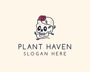 Rose Plant Skull logo design