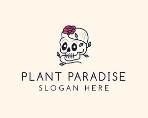 Rose Plant Skull logo design