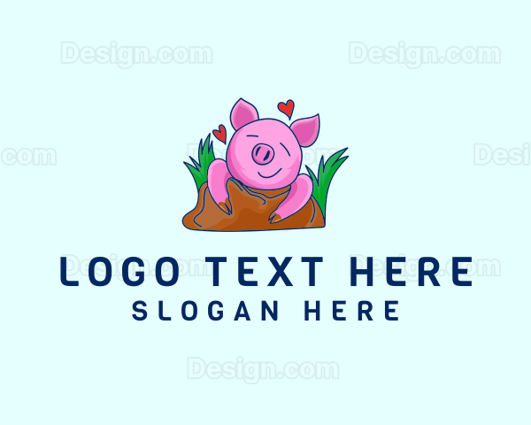 Smiling Pig Illustration Logo