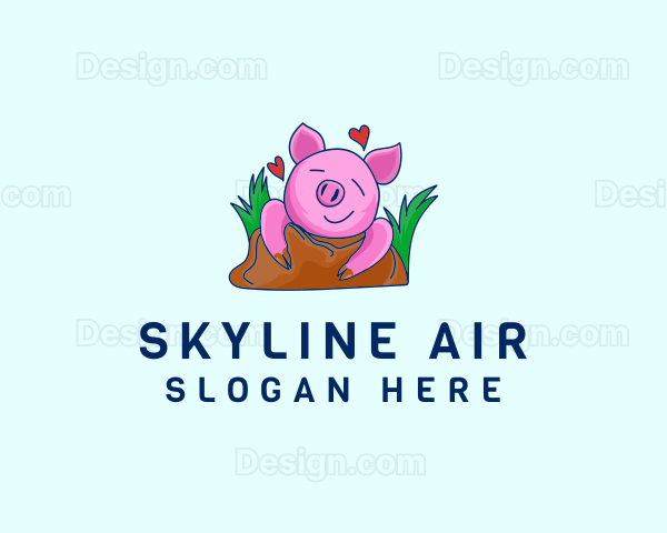 Smiling Pig Illustration Logo