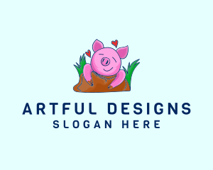 Smiling Pig Illustration logo design