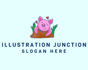 Smiling Pig Illustration logo