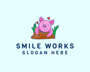 Smiling Pig Illustration logo design