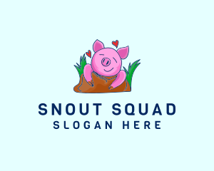 Smiling Pig Illustration logo