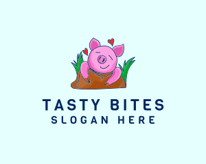 Smiling Pig Illustration logo