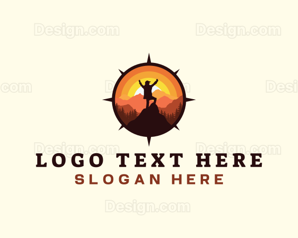 Hiker Compass Mountain Outdoor Logo