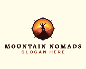 Hiker Compass Mountain Outdoor logo design