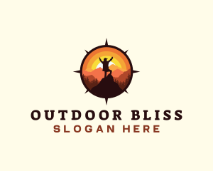 Hiker Compass Mountain Outdoor logo design