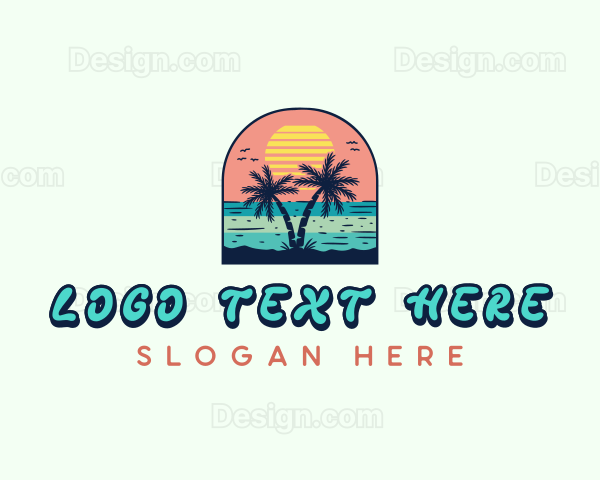 Palm Tree Sunset Beach Logo