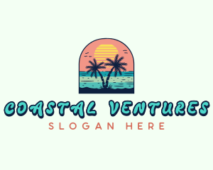 Palm Tree Sunset Beach logo design