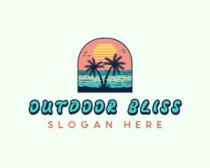 Palm Tree Sunset Beach logo design