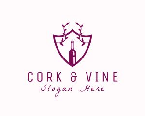 Shield Vine Wine Bottle  logo design