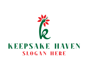 Green Red K Flower logo design