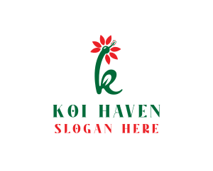 Green Red K Flower logo design