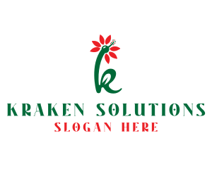 Green Red K Flower logo design