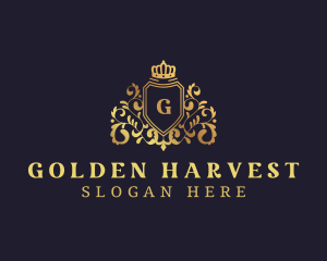 Golden Crown Regal Shield logo design