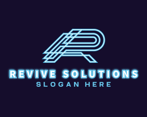 Tech Neon Light Letter R logo design