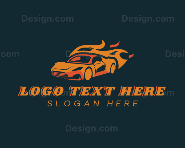 Flaming Sports Car Race Logo